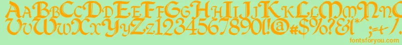 Weitere Informationen zur Quillcapitals-Schriftart Quillcapitals-Schriftart – Orangefarbene Schriften auf grünem Hintergrund