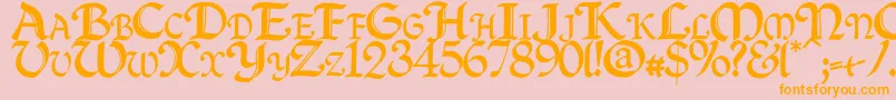 Quillcapitals-Schriftart – Orangefarbene Schriften auf rosa Hintergrund