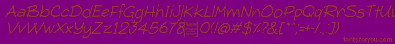 TypoComicaLightItalicDemo-Schriftart – Braune Schriften auf violettem Hintergrund