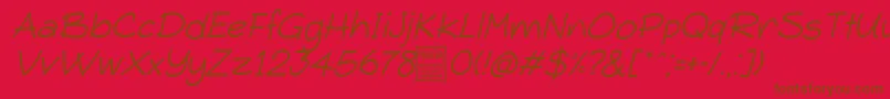 TypoComicaLightItalicDemo-Schriftart – Braune Schriften auf rotem Hintergrund
