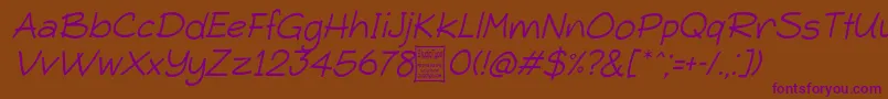 TypoComicaLightItalicDemo Font – Purple Fonts on Brown Background