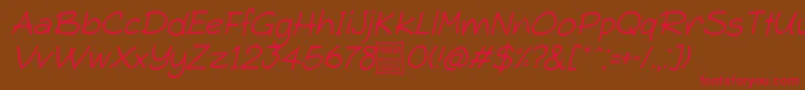 TypoComicaLightItalicDemo Font – Red Fonts on Brown Background