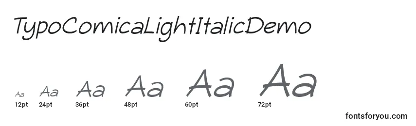 Размеры шрифта TypoComicaLightItalicDemo