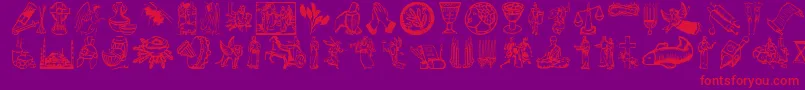 Religioussymbols-fontti – punaiset fontit violetilla taustalla