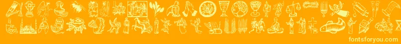 Czcionka Religioussymbols – żółte czcionki na pomarańczowym tle