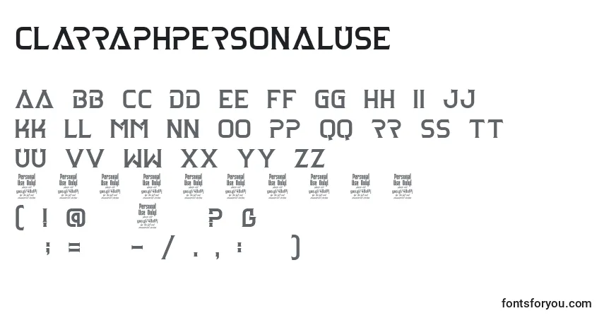 ClarraphPersonalUse-fontti – aakkoset, numerot, erikoismerkit