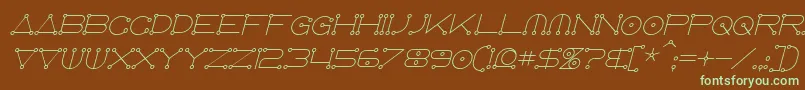 AnglocelestialItalic-Schriftart – Grüne Schriften auf braunem Hintergrund