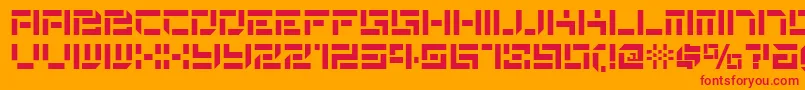 フォントDe Stencil Nf – オレンジの背景に赤い文字