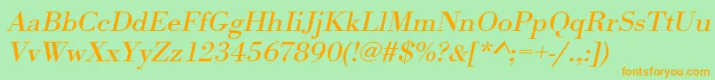 UrwbodonitextwidOblique-Schriftart – Orangefarbene Schriften auf grünem Hintergrund