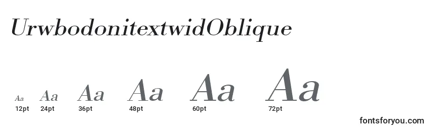 Размеры шрифта UrwbodonitextwidOblique