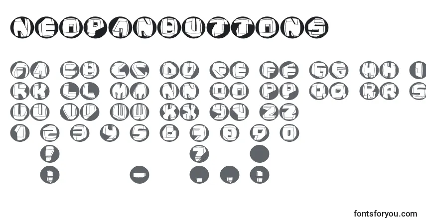 Schriftart Neopanbuttons – Alphabet, Zahlen, spezielle Symbole