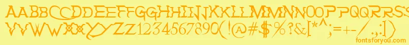 フォントHolitterTittaniumFinalEd – オレンジの文字が黄色の背景にあります。