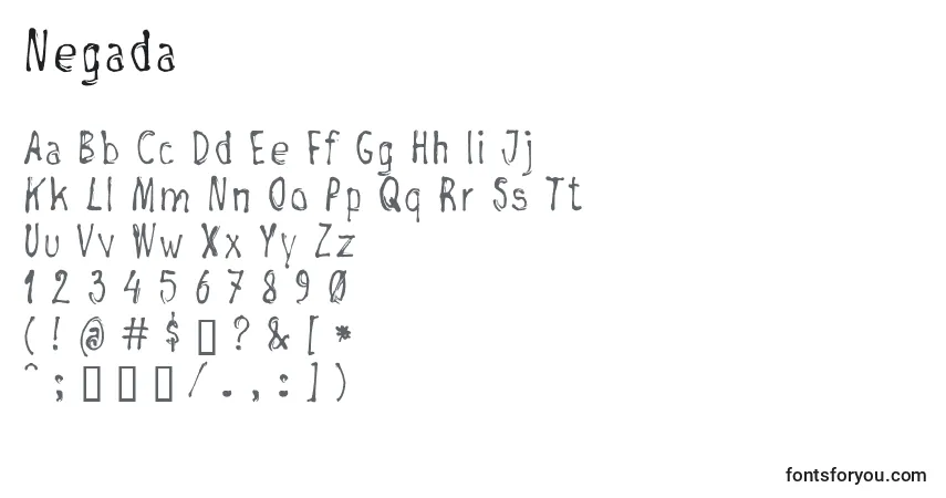 Шрифт Negada – алфавит, цифры, специальные символы