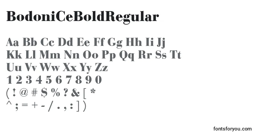 A fonte BodoniCeBoldRegular – alfabeto, números, caracteres especiais