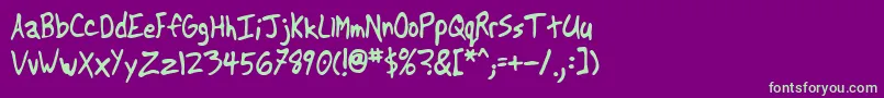 Another-fontti – vihreät fontit violetilla taustalla