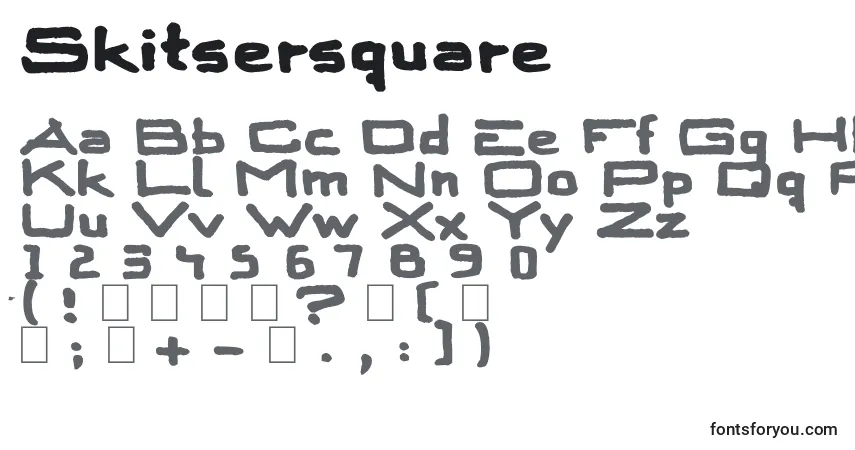Czcionka Skitsersquare – alfabet, cyfry, specjalne znaki