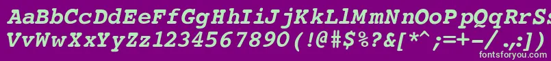 CourierBoldItalic-fontti – vihreät fontit violetilla taustalla