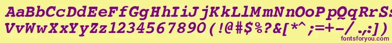 Czcionka CourierBoldItalic – fioletowe czcionki na żółtym tle