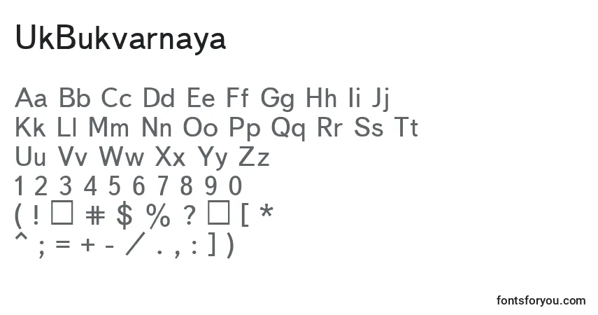 A fonte UkBukvarnaya – alfabeto, números, caracteres especiais