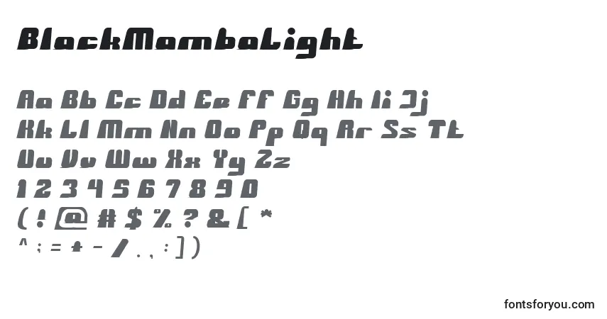 A fonte BlackMambaLight – alfabeto, números, caracteres especiais