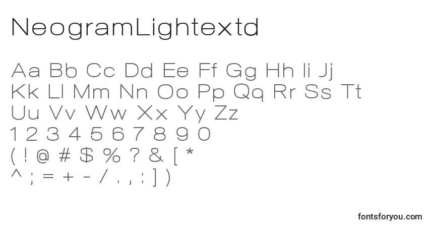Schriftart NeogramLightextd – Alphabet, Zahlen, spezielle Symbole