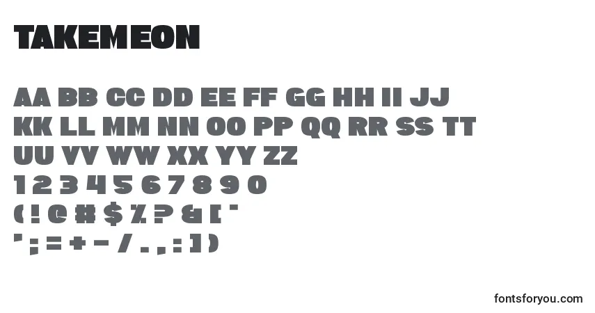 Schriftart TakeMeOn – Alphabet, Zahlen, spezielle Symbole