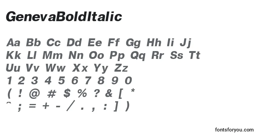 Шрифт GenevaBoldItalic – алфавит, цифры, специальные символы