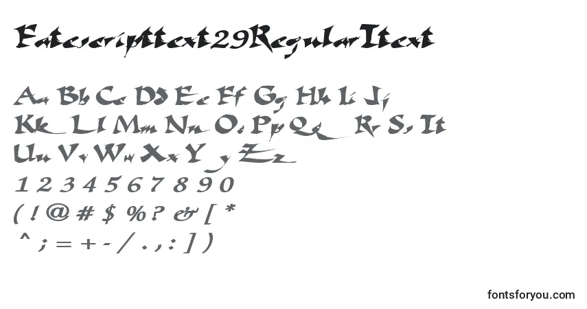 A fonte Fatescripttext29RegularTtext – alfabeto, números, caracteres especiais