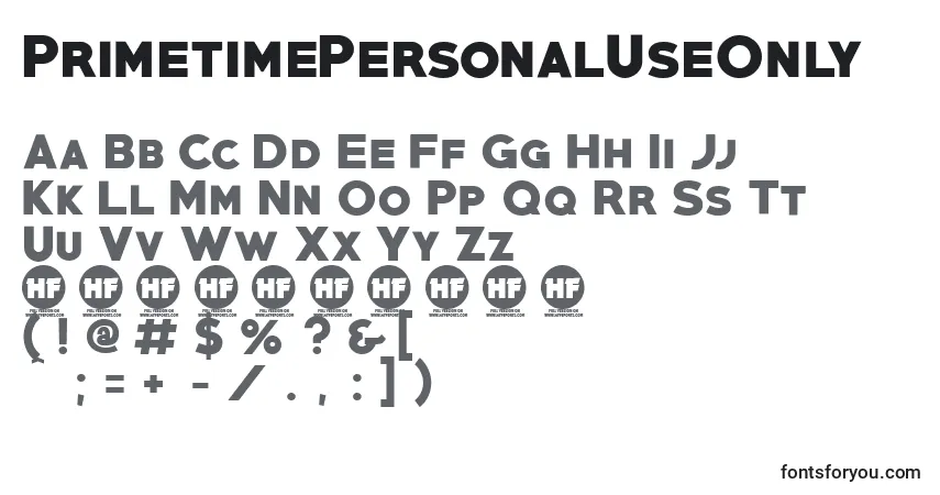 A fonte PrimetimePersonalUseOnly – alfabeto, números, caracteres especiais