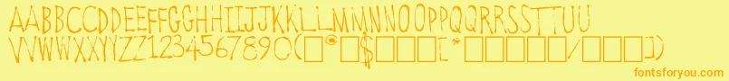 フォントOldTowneVermont – オレンジの文字が黄色の背景にあります。