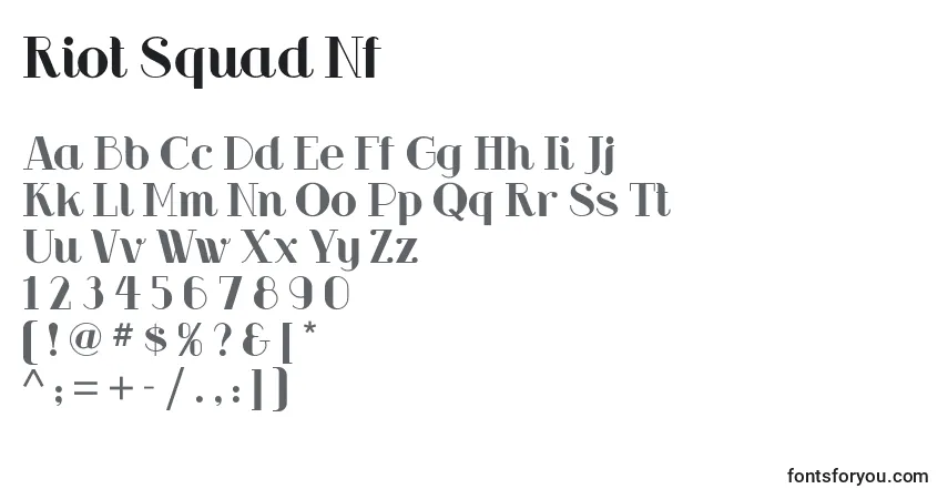 A fonte Riot Squad Nf – alfabeto, números, caracteres especiais