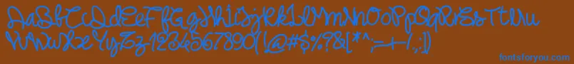 Pwnoodlething-Schriftart – Blaue Schriften auf braunem Hintergrund