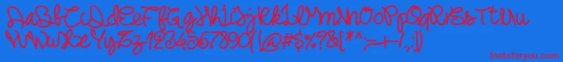 Pwnoodlething-Schriftart – Rote Schriften auf blauem Hintergrund