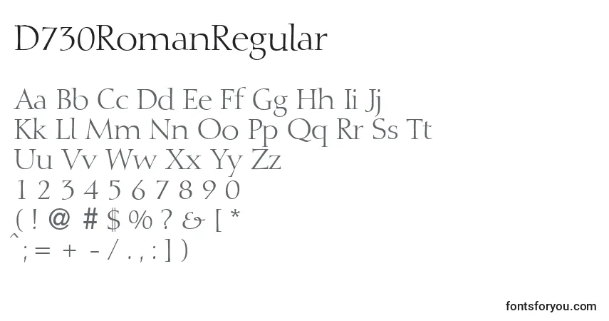 Fuente D730RomanRegular - alfabeto, números, caracteres especiales