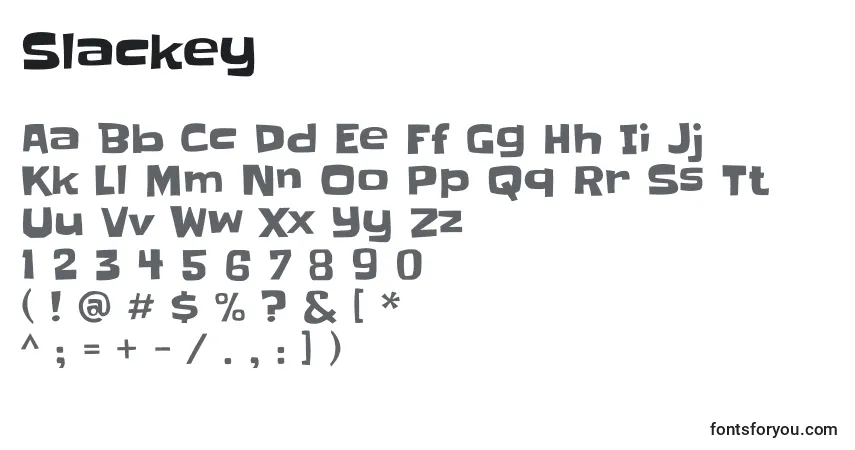 Czcionka Slackey – alfabet, cyfry, specjalne znaki