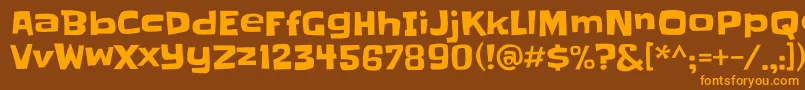 フォントSlackey – オレンジ色の文字が茶色の背景にあります。