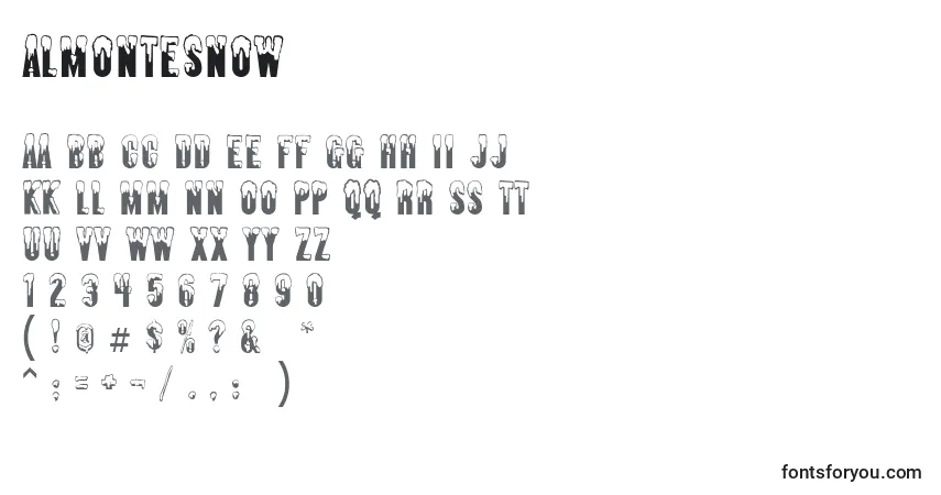 Czcionka Almontesnow – alfabet, cyfry, specjalne znaki