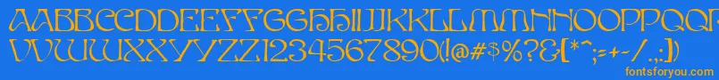 ElvesNormal-Schriftart – Orangefarbene Schriften auf blauem Hintergrund