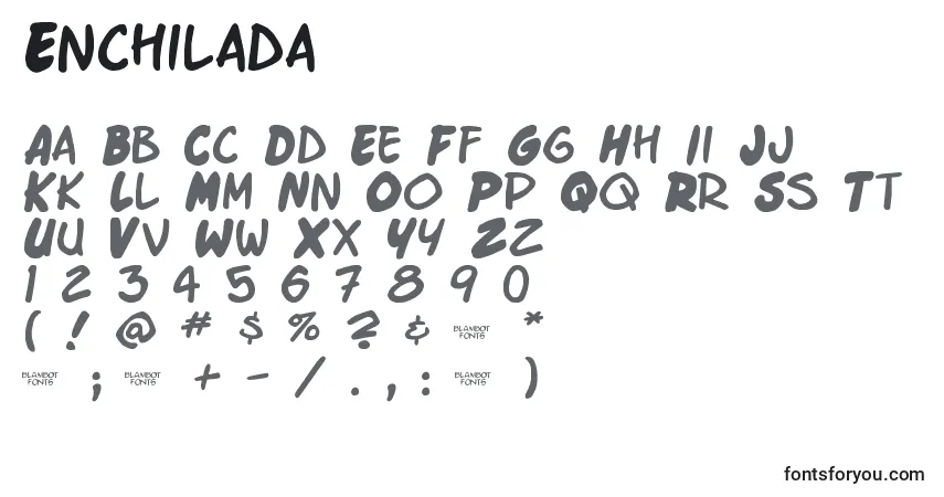 A fonte Enchilada – alfabeto, números, caracteres especiais