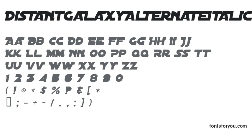 A fonte DistantGalaxyAlternateItalic – alfabeto, números, caracteres especiais
