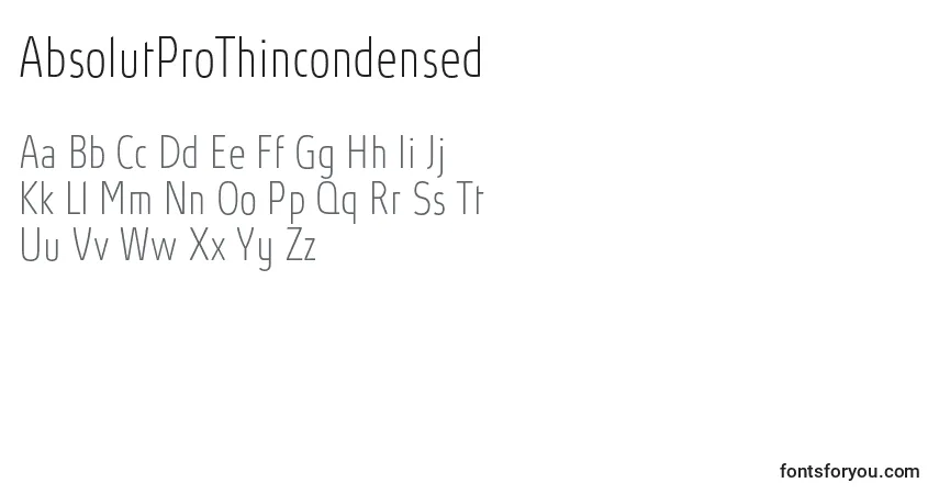 AbsolutProThincondensed (82535) Font – alphabet, numbers, special characters