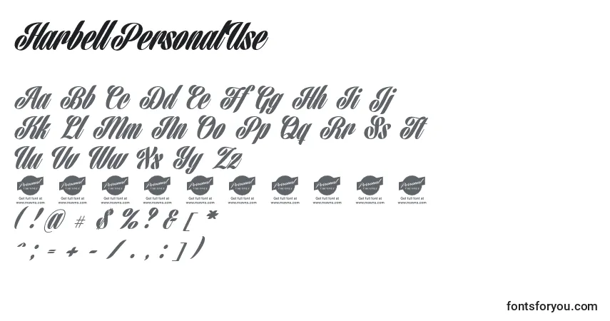 Czcionka HarbellPersonalUse – alfabet, cyfry, specjalne znaki