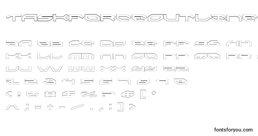Czcionka TaskforceOutline – alfabet, cyfry, specjalne znaki