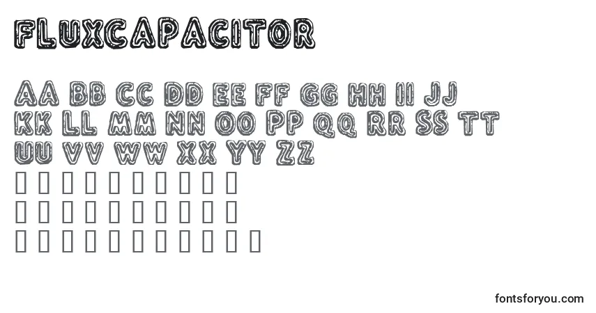 Schriftart FluxCapacitor – Alphabet, Zahlen, spezielle Symbole
