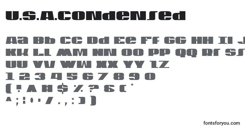 A fonte U.S.A.Condensed – alfabeto, números, caracteres especiais