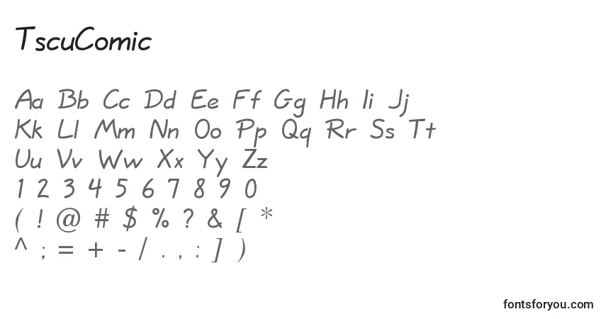 A fonte TscuComic – alfabeto, números, caracteres especiais