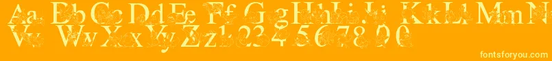 LmsPokemonMasterSolid-Schriftart – Gelbe Schriften auf orangefarbenem Hintergrund