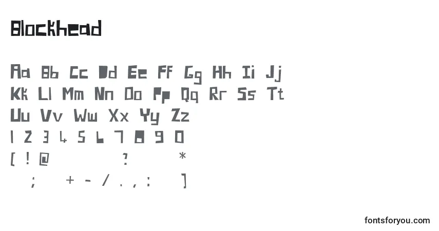 A fonte Blockhead – alfabeto, números, caracteres especiais