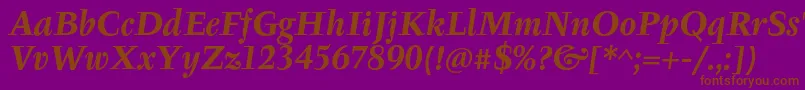 TyfaItcOtBoldItalic-fontti – ruskeat fontit violetilla taustalla