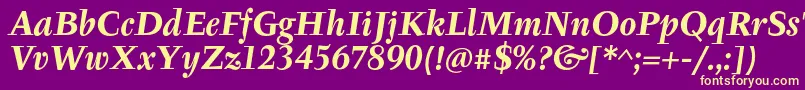 TyfaItcOtBoldItalic-fontti – keltaiset fontit violetilla taustalla